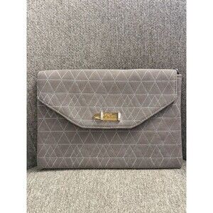 Stella & Dot Gray Faux Suede Geometric Metallic Clutch Purse Resin Crystal Accen